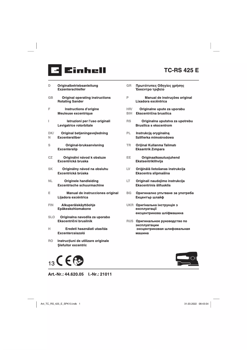 Page 1 de la notice Manuel utilisateur Einhell TC-RS 425 E