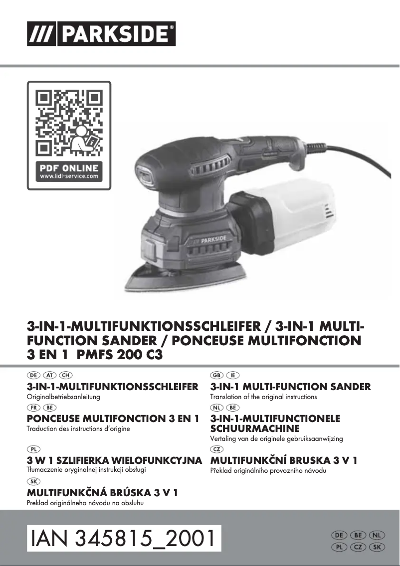 Page n°1 - Manuel utilisateur Parkside PMFS 200 C3