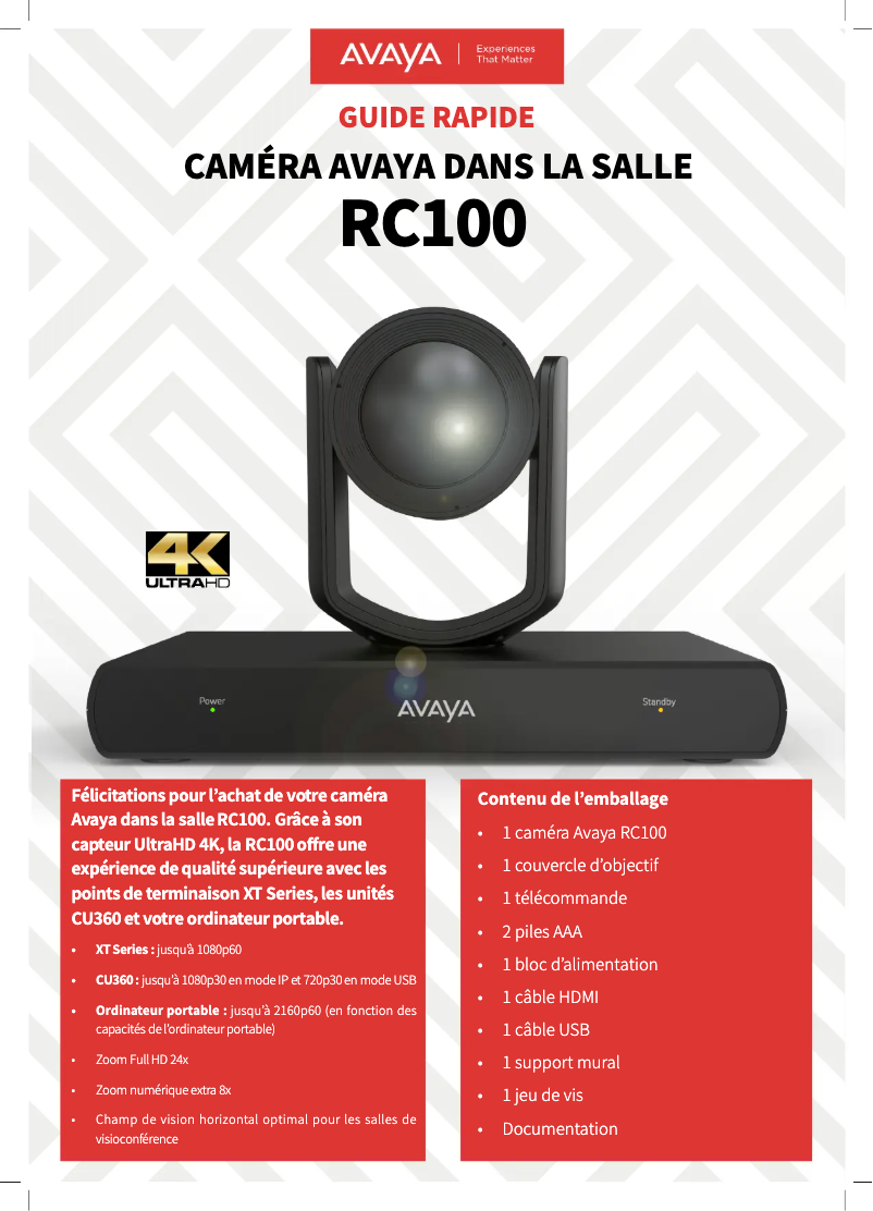 Page 1 de la notice Manuel utilisateur Avaya RC100