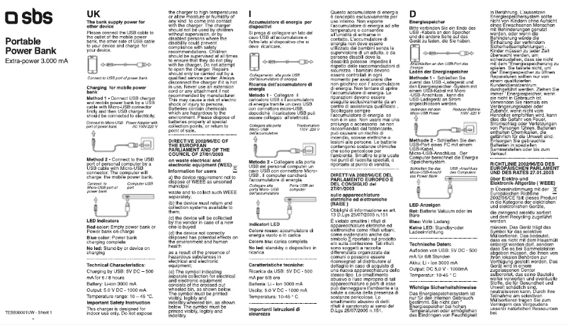 Page 1 de la notice Manuel utilisateur SBS TEBB30001UW