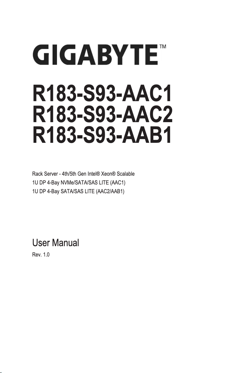Page 1 of the manual User Manual Gigabyte R183-S93
