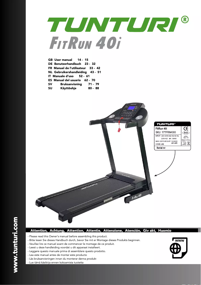 Page n°1 - Manuel utilisateur Tunturi FitRun 40