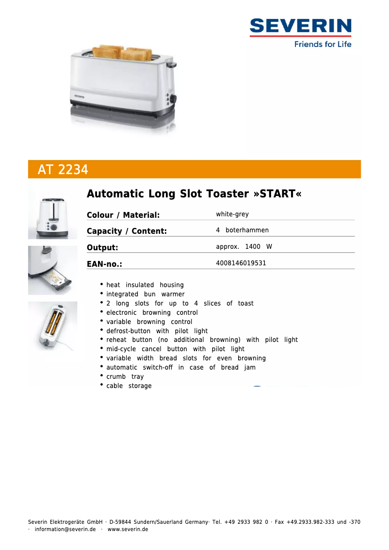 Page n°1 - Fiche technique Severin AT 2234