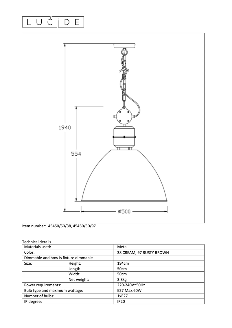 Page 1 de la notice Manuel utilisateur Lucide Garris 45450/50/97
