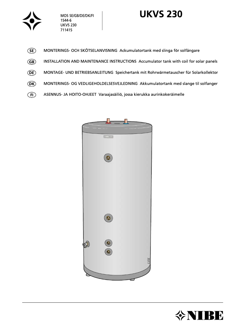 Page 1 de la notice Manuel utilisateur Nibe UKVS 230