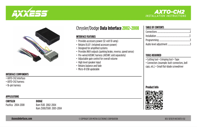 Image de la première page du manuel de l'appareil AXTO-CH2