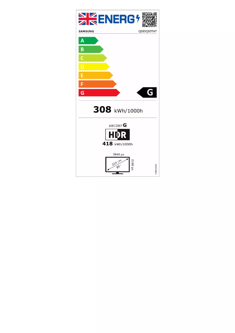 Page 1 de la notice Label énergétique Samsung Series 8 QE85Q80T