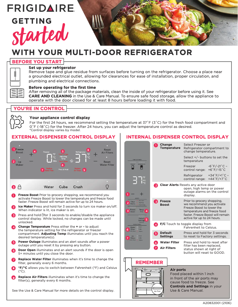 Page 1 de la notice Guide de démarrage rapide Frigidaire FRFG232LAF