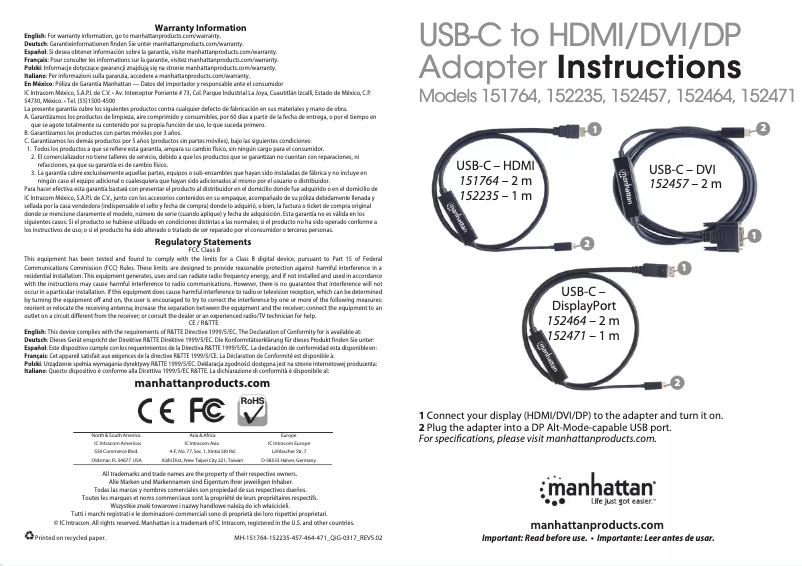 Page 1 de la notice Manuel utilisateur Manhattan 151764