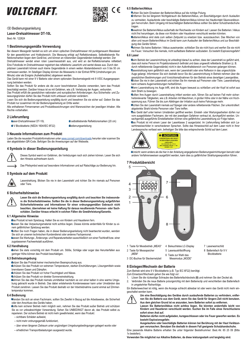 Page 1 de la notice Manuel utilisateur Voltcraft DT-10L