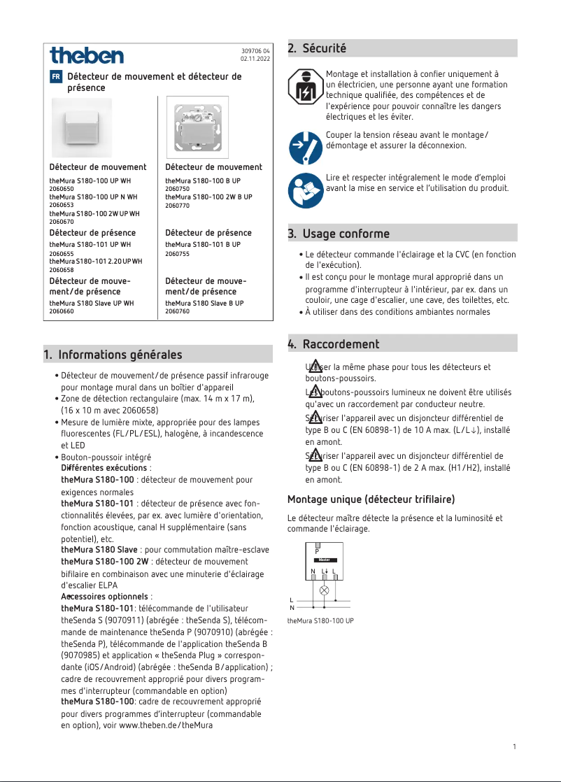 Image de la première page du manuel de l'appareil theMura S180-100 2W UP