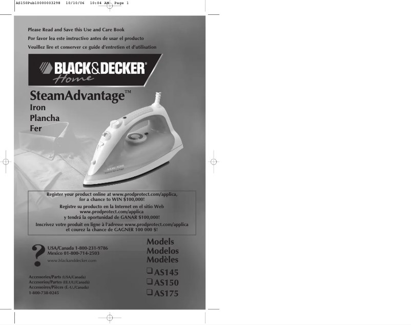 Page n°1 - Manuel utilisateur Black & Decker SteamAdvantage AS150