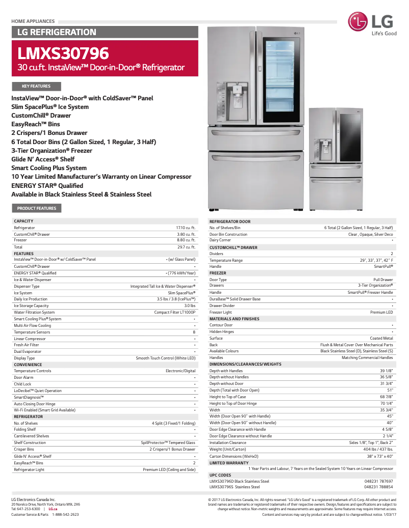 Page 1 de la notice Fiche technique LG LMXS30796S