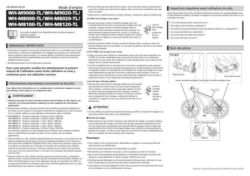 Page 1 de la notice Manuel utilisateur Shimano WH-M8020-TL-F15-29