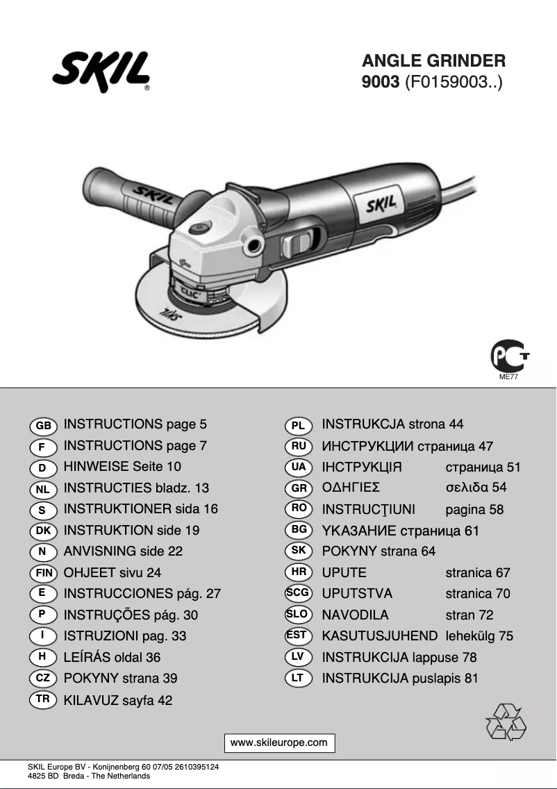 Page 1 de la notice Manuel utilisateur Skil 9003 AD