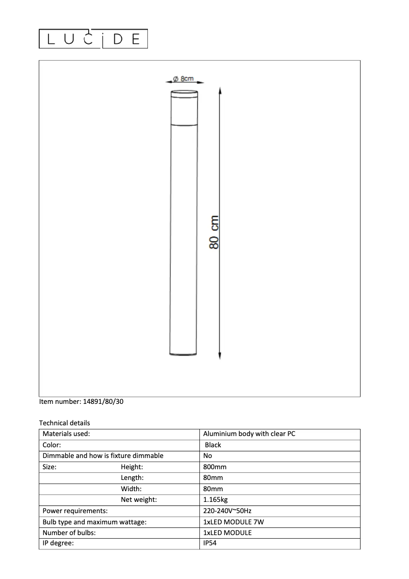 Page n°1 - Manuel utilisateur Lucide Teo led 14891/80/30