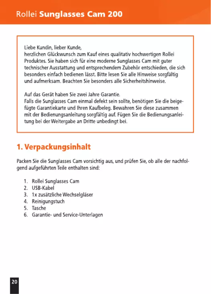 Image de la première page du manuel de l'appareil Sunglasses Cam 200