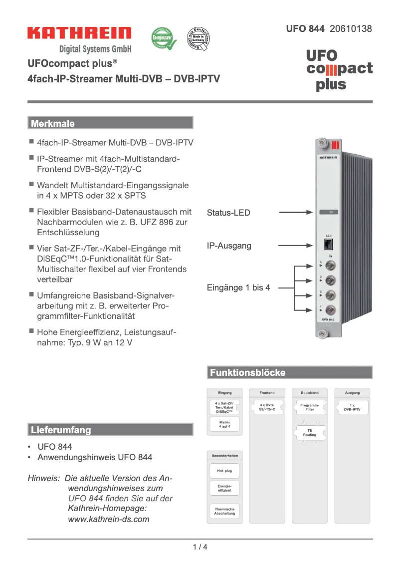 Page n°1 - Fiche technique Kathrein UFO 844