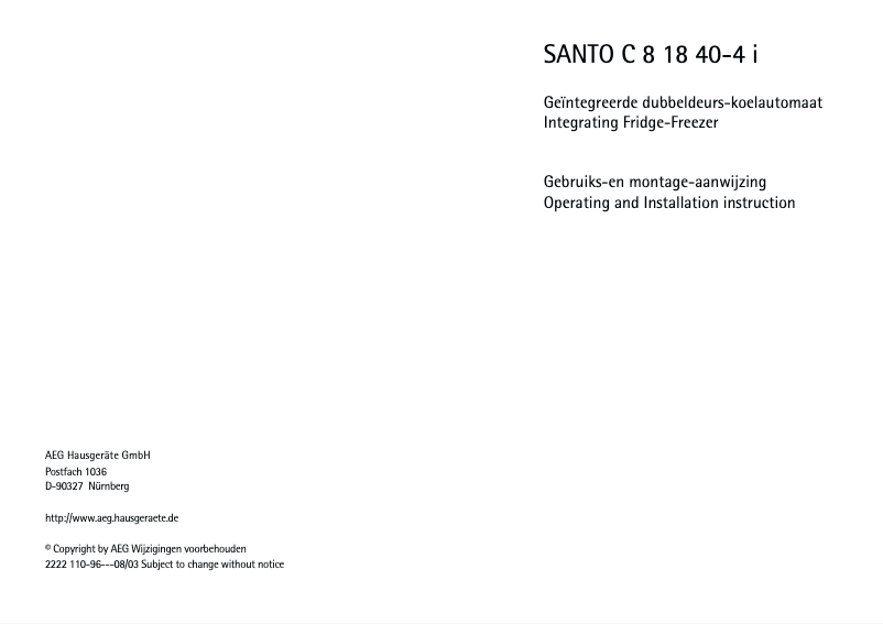 Page 1 de la notice Manuel utilisateur AEG SC 81840 4I