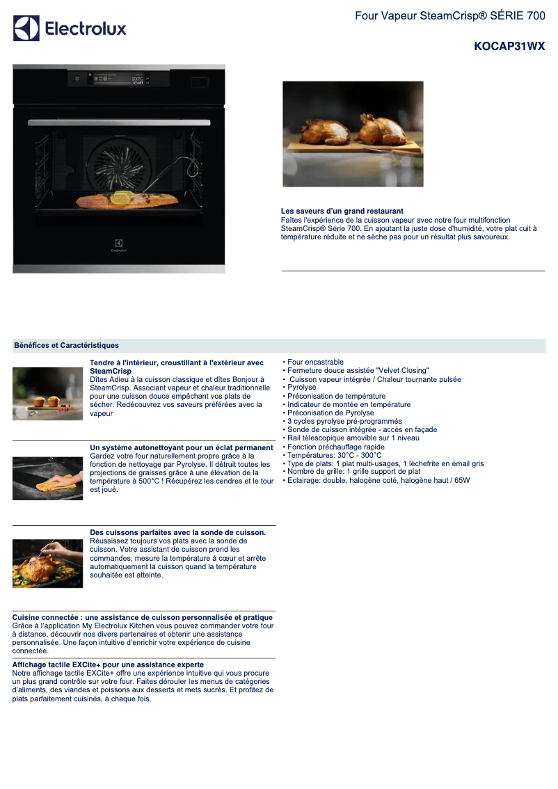 Página 1 del manual Ficha técnica Electrolux KOCAP31WX