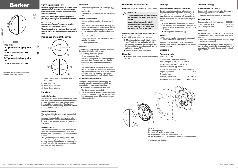 Page 1 de la notice Manuel utilisateur Berker 80161869
