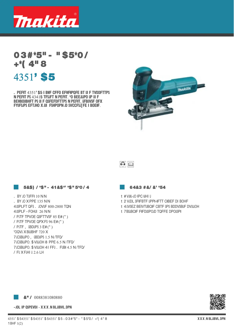 Page 1 de la notice Fiche technique Makita 4351FCT
