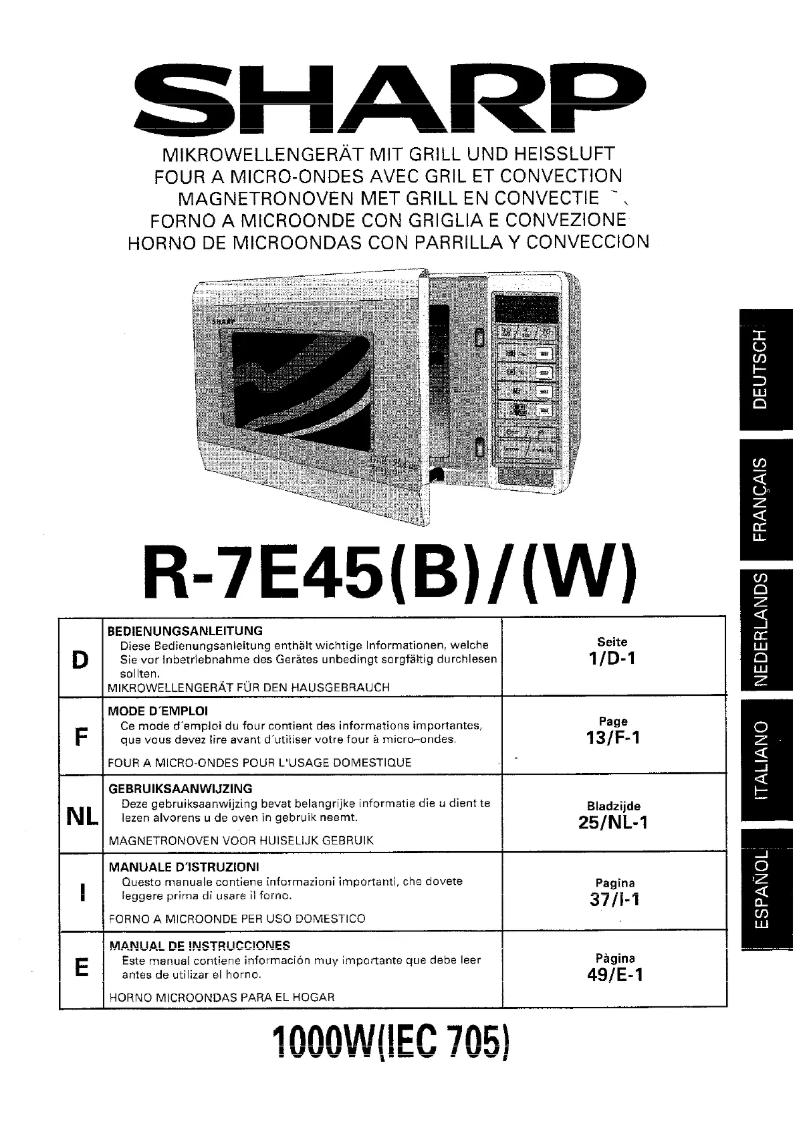 Page 1 de la notice Manuel utilisateur Sharp R-7E45B
