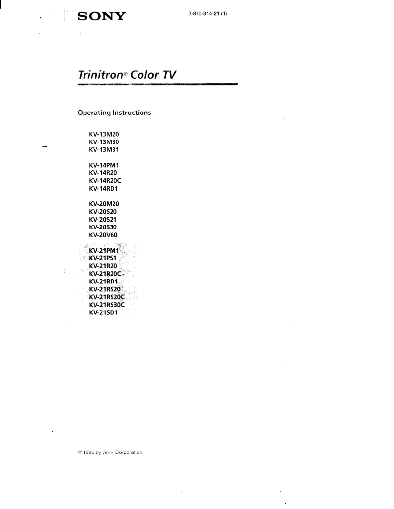Page 1 de la notice Manuel utilisateur Sony KV-13M30