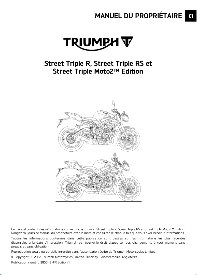 Image de la première page du manuel de l'appareil Street Triple Moto2 (2024)