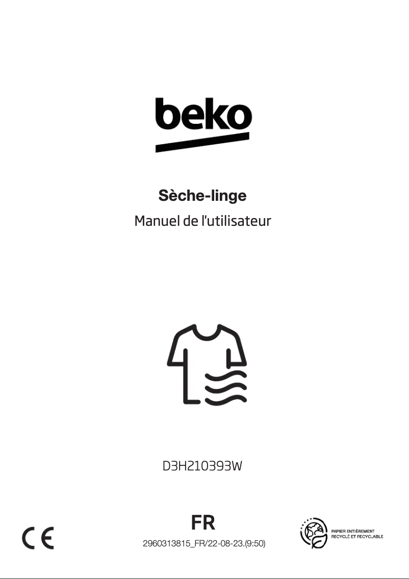 Page 1 de la notice Manuel utilisateur Beko D3H210393W