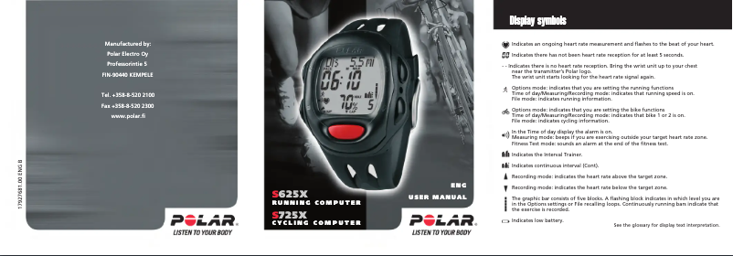 Page 1 de la notice Manuel utilisateur Polar S725X