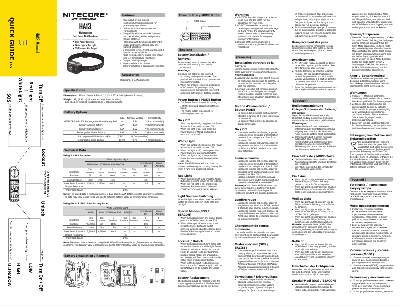 Page n°1 - Manuel utilisateur Nitecore HA13