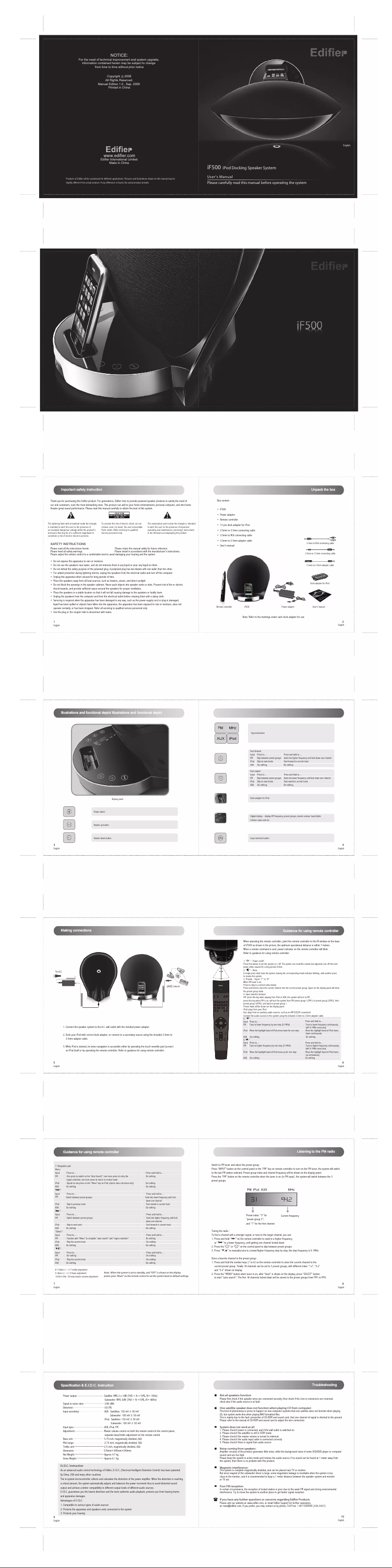 Image de la première page du manuel de l'appareil iF500