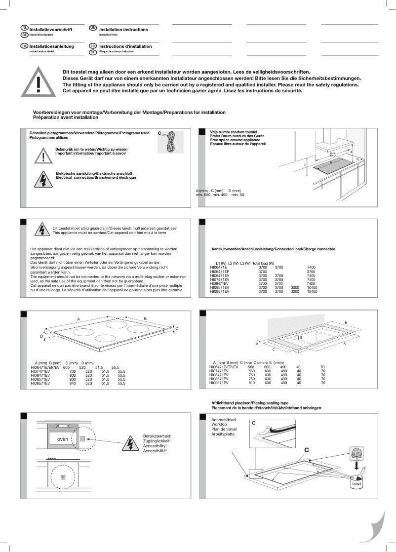 Page n°1 - Guide d'installation Atag HI09571EV