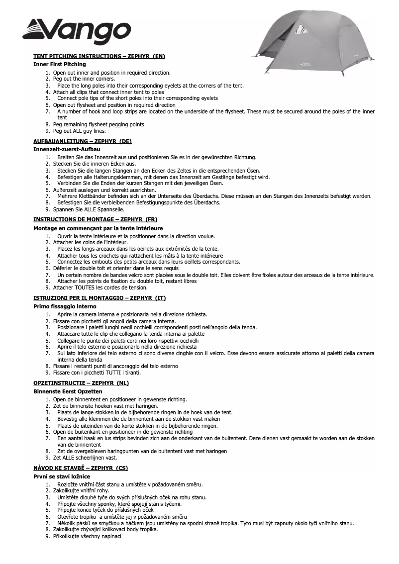 Página 1 del manual Manual de usuario Vango Zephyr 200