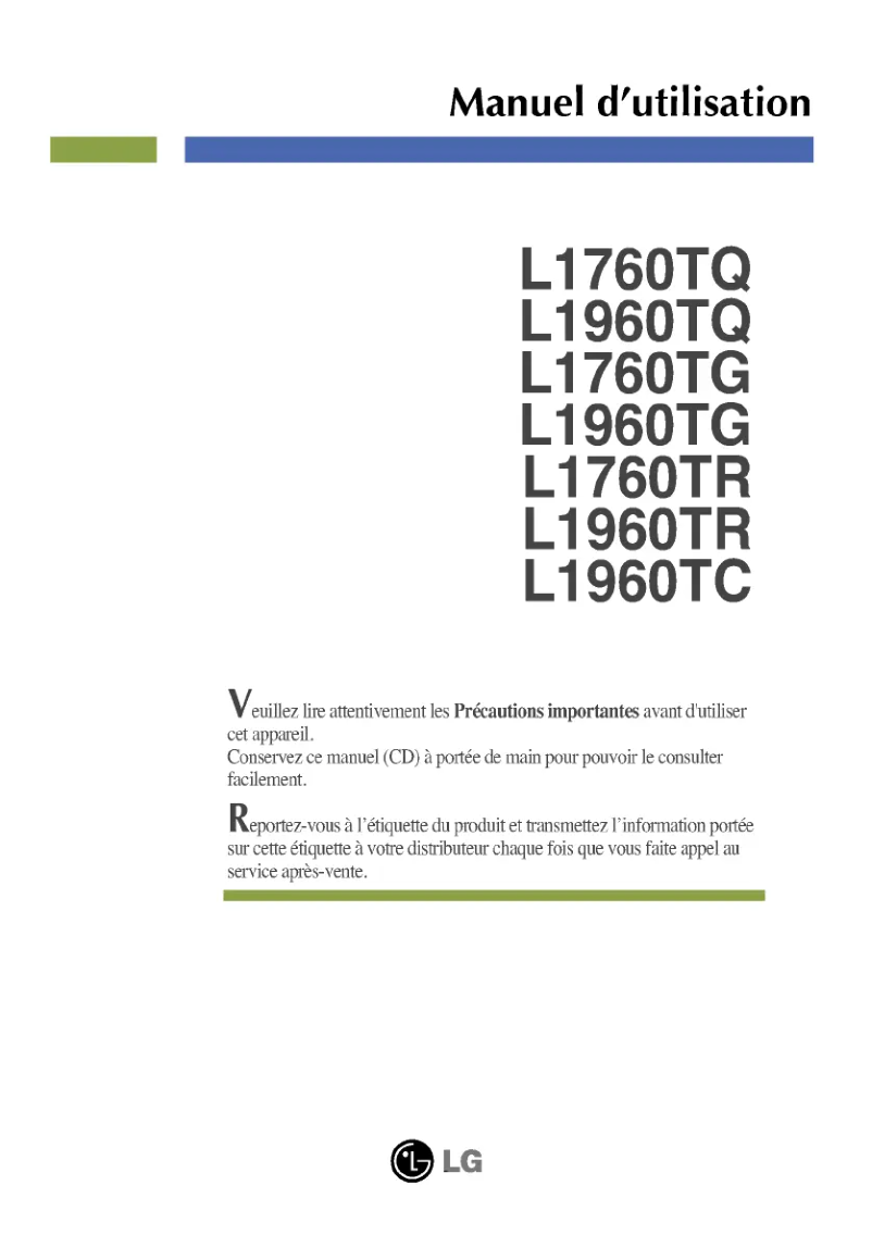 Page 1 de la notice Manuel utilisateur LG L1960TQ-BF