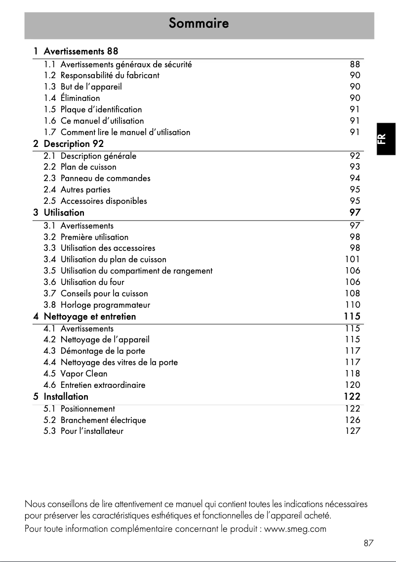 Page 1 de la notice Manuel utilisateur Smeg C9CTXI9