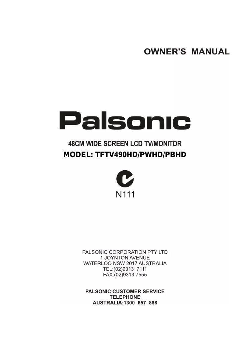 Page 1 de la notice Manuel utilisateur Palsonic TFTV490 PBHD