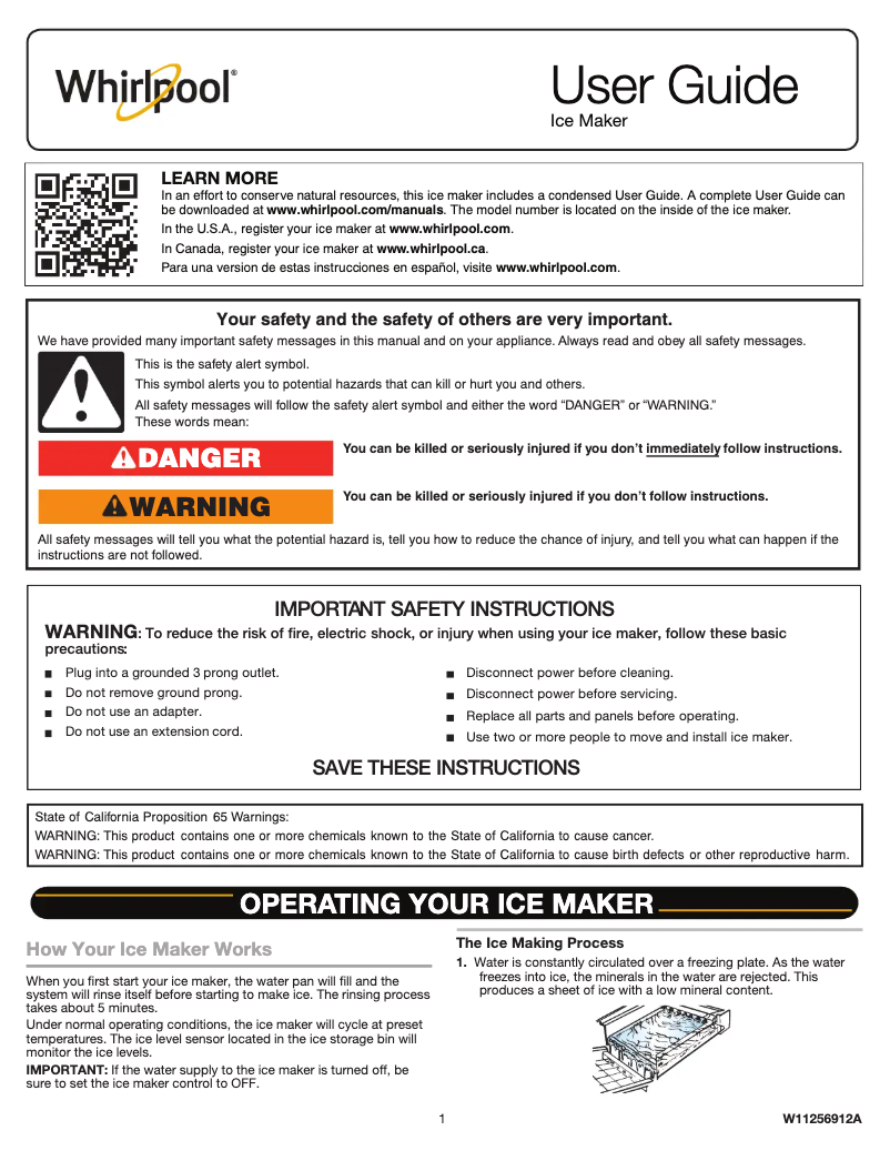 Page n°1 - Manuel d'utilisation et d'entretien Whirlpool WUI75X15HZ