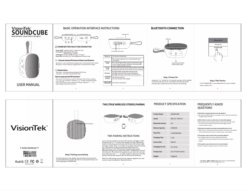 Page n°1 - Manuel utilisateur VisionTek Sound Cube