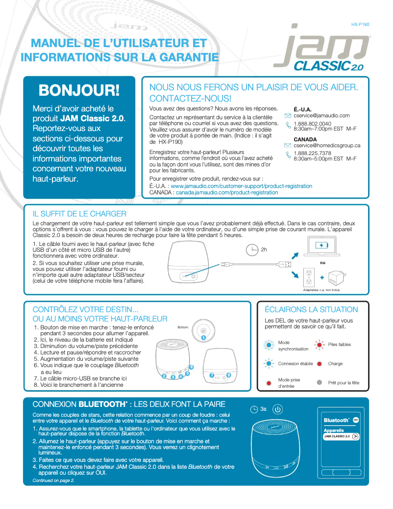 Page n°1 - Manuel utilisateur Jam Classic 2.0 HX-P190