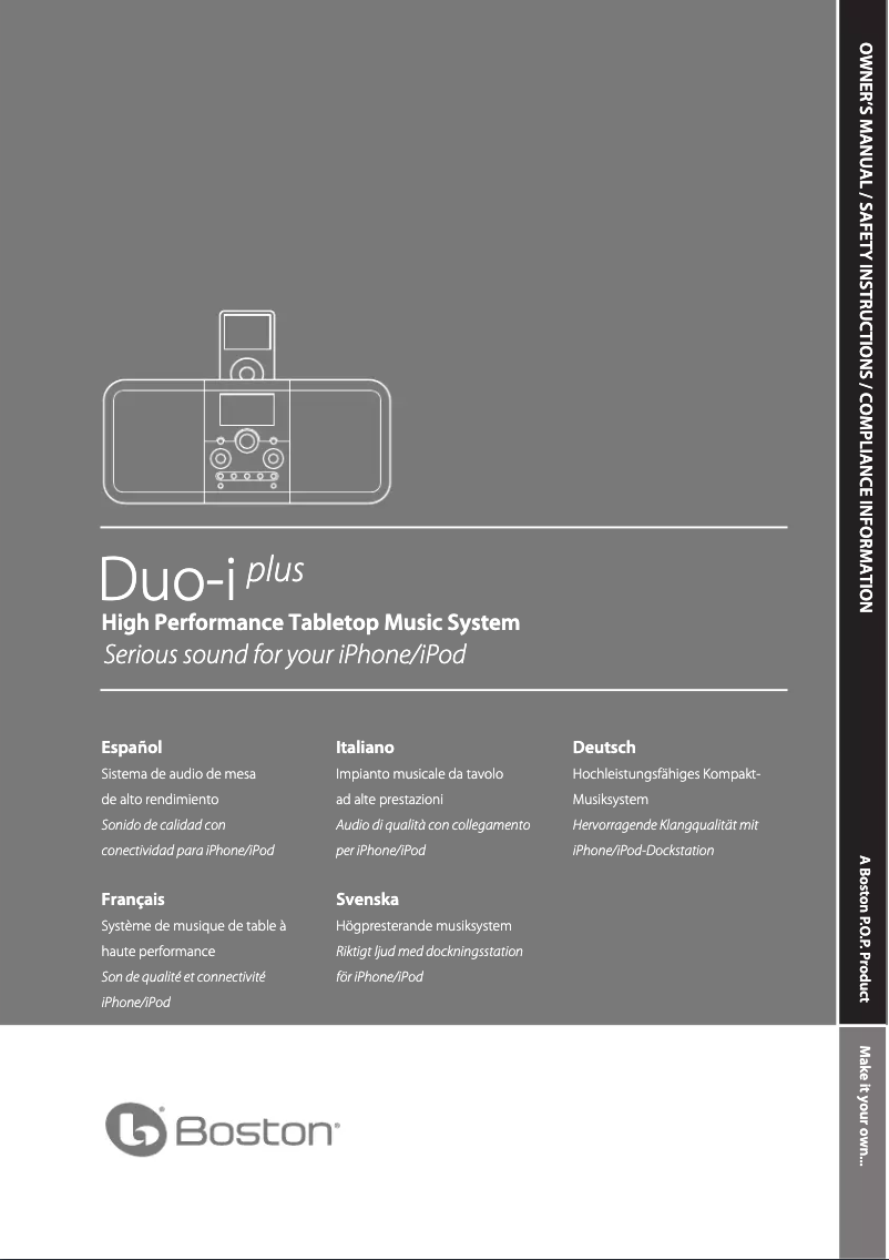 Page 1 de la notice Manuel utilisateur Boston Acoustics Duo-i plus