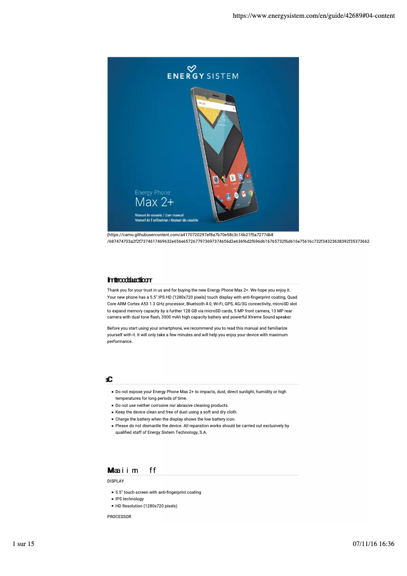 Page n°1 - Manuel utilisateur Energy Sistem Energy Phone Max 2+
