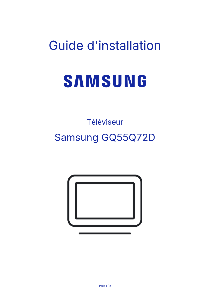 Page n°1 - Guide d'installation Samsung GQ55Q72D