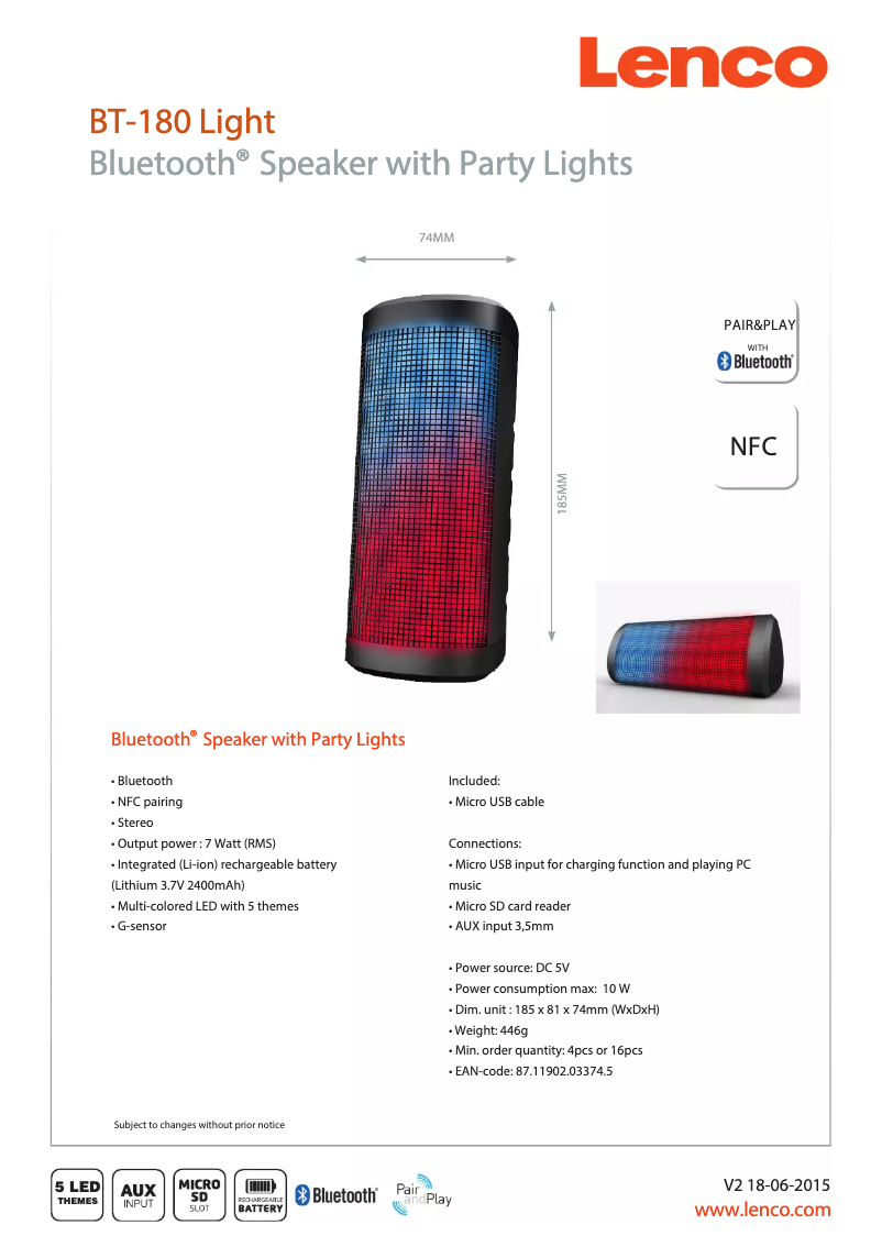 Page 1 de la notice Manuel utilisateur Lenco BT-180