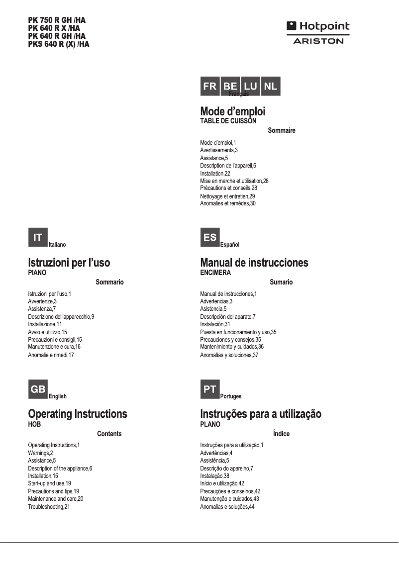 Page 1 de la notice Manuel utilisateur Hotpoint PKS 640 R X/HA