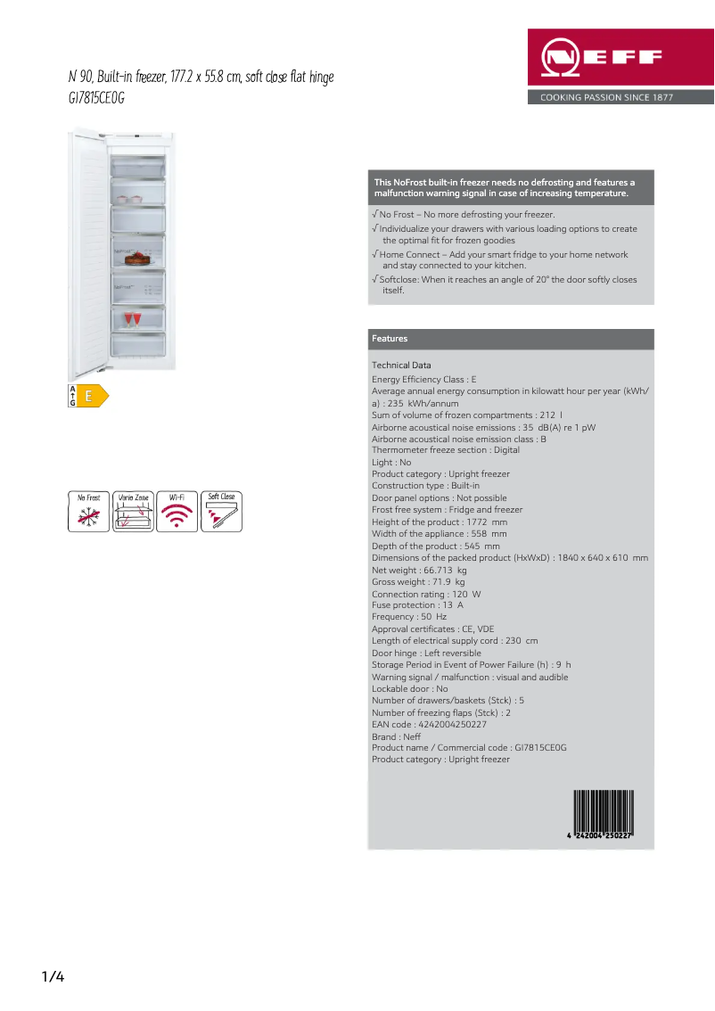 Page n°1 - Fiche technique Neff GI7815CE0G