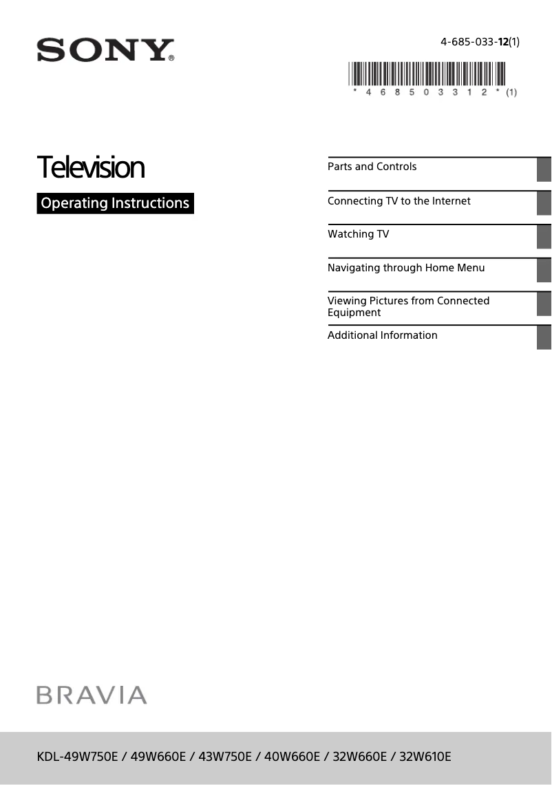 Page 1 de la notice Manuel utilisateur Sony KDL-40W660E