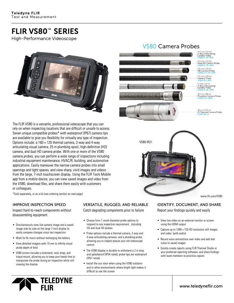 Page 1 de la notice Fiche technique FLIR VS80