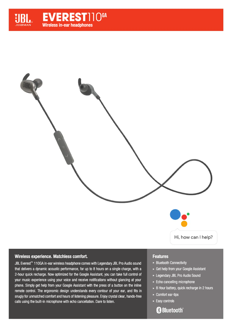 Page 1 de la notice Fiche technique JBL Everest 110GA